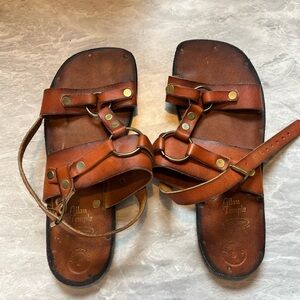 Vintage Leather 1960s Allan Temple Brown Leather Sandals with Straps